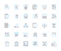 Mtary solutions linear icons set. Logistics, Efficiency, Automation, Advancement, Reliability, Integration, Innovation