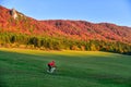 MTB biker in autumn meadow Royalty Free Stock Photo