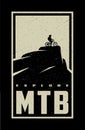 MTB explore. Mountain bike banner, t-shirt print design on a dark background. Vector illustration.