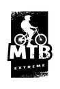 MTB extreme and cyclist silhouette. Banner, t-shirt print design. Vector illustration.