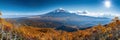 Mtfuji tokyo tallest volcano with snow capped peak, autumn red trees, nature landscape wallpaper