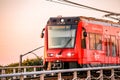 MTS trolley on bridge at sunset Royalty Free Stock Photo