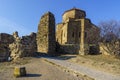 Mtskheta, Georgia. The Ancient Georgian Orthodox Church Of Holly Cross, Jvari Monastery With Remains Of Stone Wall