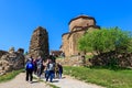 View on the Jvari monastery, orthodox monastery of the 6th century on the rocky mountaintop over the old town of Mtskheta UNESCO