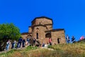 View on the Jvari monastery, orthodox monastery of the 6th century on the rocky mountaintop over the old town of Mtskheta UNESCO