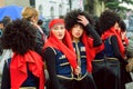 MTSKHETA, GEORGIA - OCT 14: Young female artists in traditional craft costumes watching the crowd during party