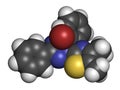 MTT yellow tetrazole dye molecule. Used in MTT assay, used to measure cytotoxicity and cell metabolic activity. 3D rendering.. Royalty Free Stock Photo