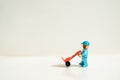 Mty Mexico, September 26 2019: Studio shot of Lego people, a construction worker with mailbox and hand truck. This set represent a