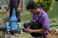 Muadzam Shah, Malaysia- September 1st, 2021 :Plumber installing new HDPE pipe in the main drains