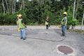 Muadzam Shah, Malaysia- September 1st, 2021 : Team of workers from telecomunication internet provider company working on