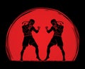 Muay Thai, Thai boxing standing ready to fight action graphic vector Royalty Free Stock Photo