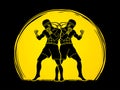 Muay Thai, Thai boxing standing ready to fight action graphic vector Royalty Free Stock Photo