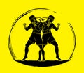 Muay Thai, Thai boxing standing ready to fight action graphic vector Royalty Free Stock Photo