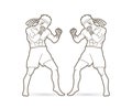 Muay Thai, Thai boxing standing ready to fight action graphic vector Royalty Free Stock Photo