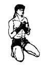 Muay thai, thai boxing guru worship fighting vector hand drawing
