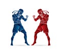 Muay Thai, Thai boxing standing ready to fight action graphic vector Royalty Free Stock Photo