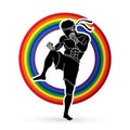 Muay Thai, Thai boxing standing ready to fight action graphic vector Royalty Free Stock Photo