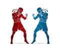 Muay Thai, Thai boxing standing ready to fight action graphic vector Royalty Free Stock Photo