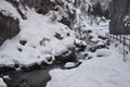 The river flows slowly, among the snow in the canyon Royalty Free Stock Photo