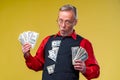 much money in hands. dollar in hands. Man holds dollars Piles of dollars bills Royalty Free Stock Photo