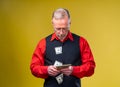 Much money in hands, dollars in hands. Man holds dollars. Piles of dollars bills. Cropped photo. Business concept. Royalty Free Stock Photo