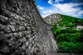 Muchakhandi dam wall constructed with stone having shallow depth of field with RGB colour tone. Royalty Free Stock Photo