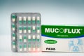 Mucoflux 100 mg. Cyclidrol product of MEDA Pharma Thailand. Manufactured by Fulton Medicinali, Italy. Green-white capsules