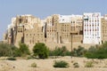 Mud brick tower houses town of Shibam, Hadramaut valley, Yemen.