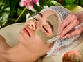 Mud facial mask of woman in spa salon. Face massage . Royalty Free Stock Photo