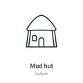 Mud hut outline vector icon. Thin line black mud hut icon, flat vector simple element illustration from editable culture concept Royalty Free Stock Photo