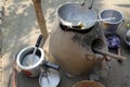 Mud kitchen stove in village outside home, Kumrokhali, West Bengal, India Royalty Free Stock Photo