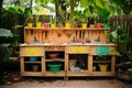 Mud Kitchen in the Tropical Preschool Garden. Generative By Ai Royalty Free Stock Photo