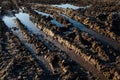 Mud and puddles on the dirt road Royalty Free Stock Photo
