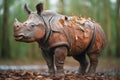 mud-splattered javan rhino after bath