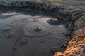 Mud volcano crater at sunset time Royalty Free Stock Photo