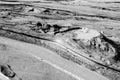 Mud volcanoes ponds and mud stream looking like lunar landscape in vulcanii noroiosi reserve paclele mari buzau county romania