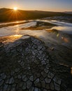 Mud volcanoes with stunning sunrise in Chahuna managed reserve in Georgia