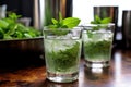 muddling mint for a spearmint cocktail Royalty Free Stock Photo