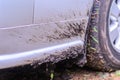 Muddy car in rainy day Royalty Free Stock Photo