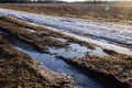 A muddy country road on the edge of the forest in early spring Royalty Free Stock Photo