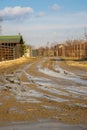 Muddy dirt road - low angle portrait image