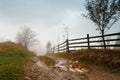 Muddy ground after rain in mountains. Extreme path rural dirt road in the hills Royalty Free Stock Photo