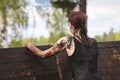 Muddy obstacle race runner in action. Mud run