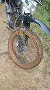 Muddy tire on a muddy land