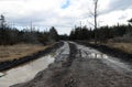 Muddy wet washed out road