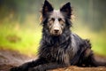 Mudi purebred beautiful breed of dog, background nature