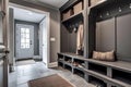 Mudroom: Capture a set of images that showcase a functional, stylish mudroom. Generative AI