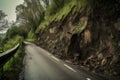 mudslide scar on hillside near road