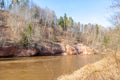 mudy brown spring water flow in forest river Royalty Free Stock Photo
