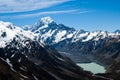 Mueller glacier lake view with snowy mountains and mount Cook in the background, Aoraki mount cook national park new zealand Royalty Free Stock Photo